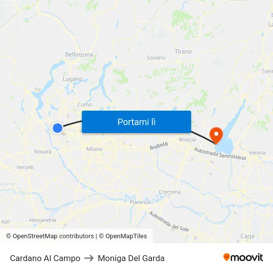 Cardano Al Campo to Moniga Del Garda map