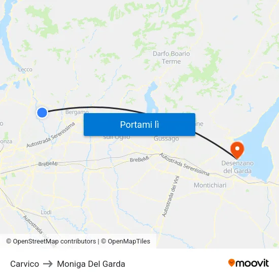 Carvico to Moniga Del Garda map