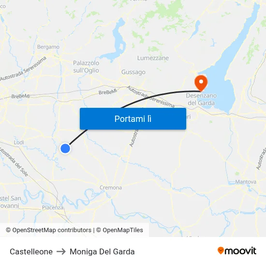 Castelleone to Moniga Del Garda map