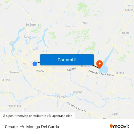 Cesate to Moniga Del Garda map