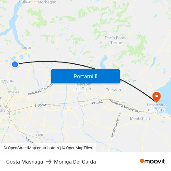 Costa Masnaga to Moniga Del Garda map
