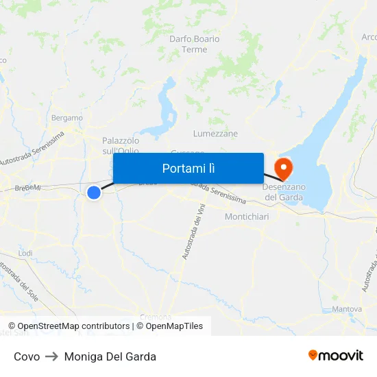 Covo to Moniga Del Garda map