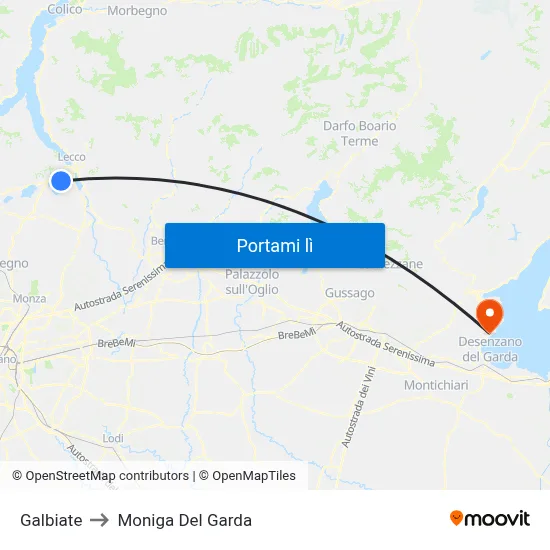Galbiate to Moniga Del Garda map