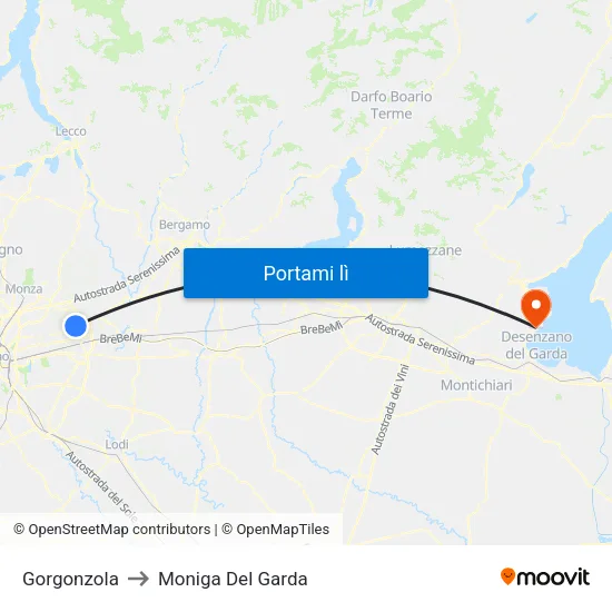 Gorgonzola to Moniga Del Garda map