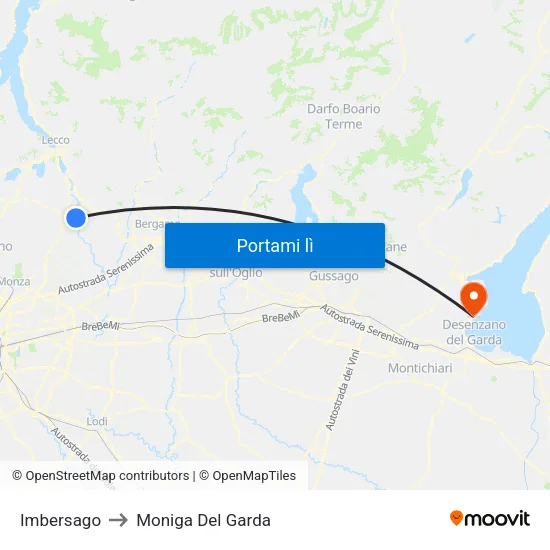 Imbersago to Moniga Del Garda map