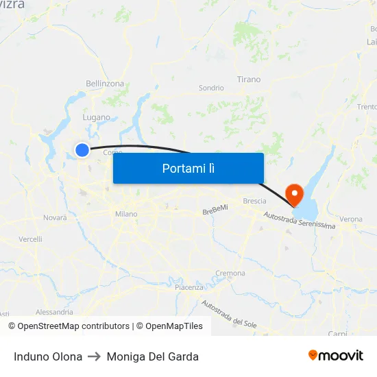 Induno Olona to Moniga Del Garda map
