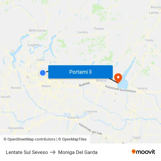 Lentate Sul Seveso to Moniga Del Garda map