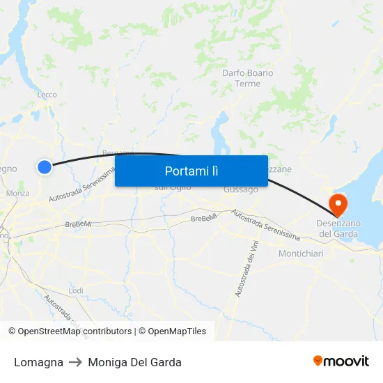 Lomagna to Moniga Del Garda map