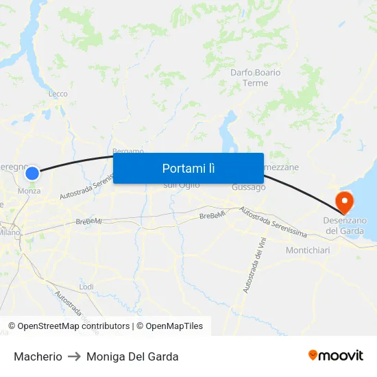 Macherio to Moniga Del Garda map