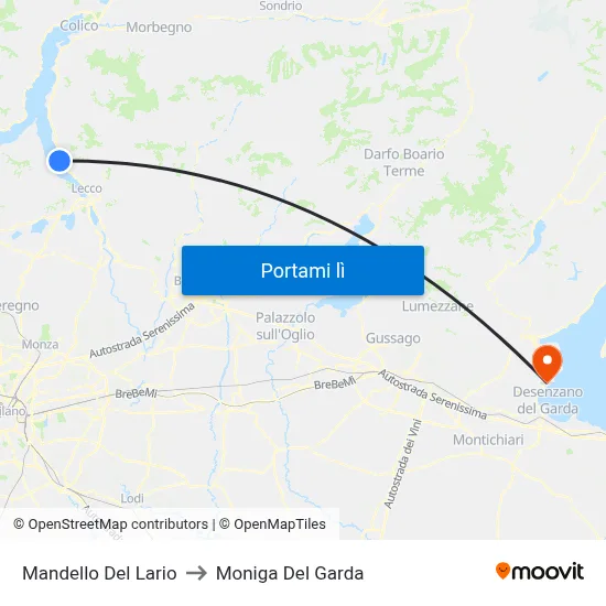 Mandello Del Lario to Moniga Del Garda map