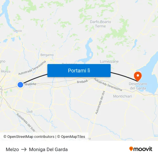 Melzo to Moniga Del Garda map