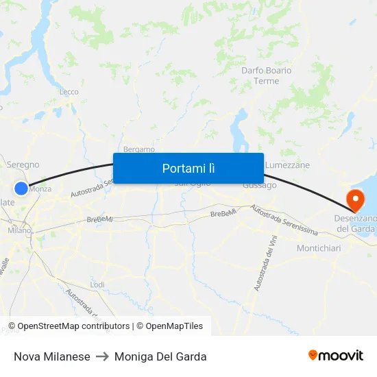Nova Milanese to Moniga Del Garda map