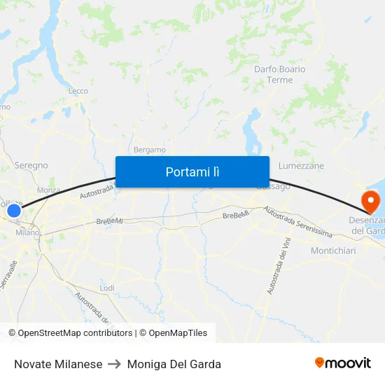 Novate Milanese to Moniga Del Garda map