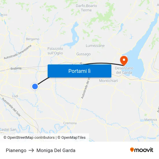 Pianengo to Moniga Del Garda map