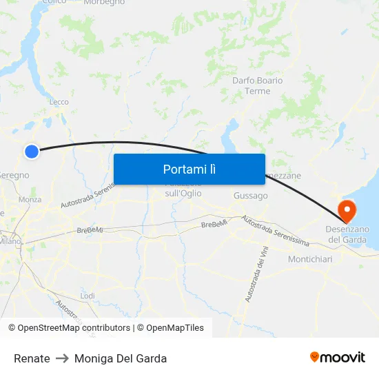 Renate to Moniga Del Garda map