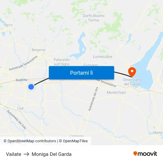 Vailate to Moniga Del Garda map