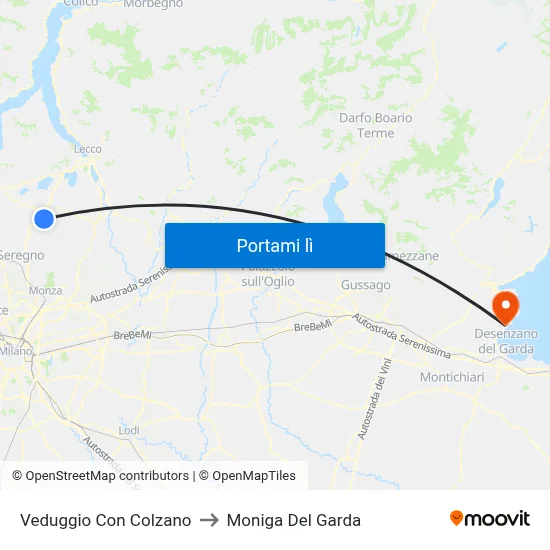 Veduggio Con Colzano to Moniga Del Garda map