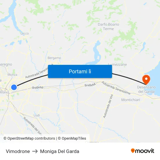 Vimodrone to Moniga Del Garda map