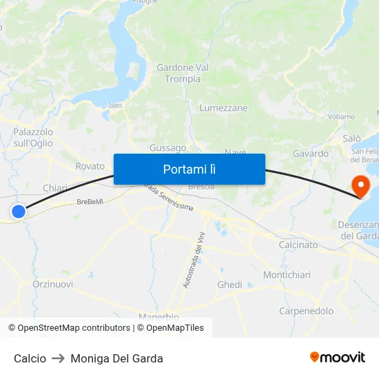 Calcio to Moniga Del Garda map