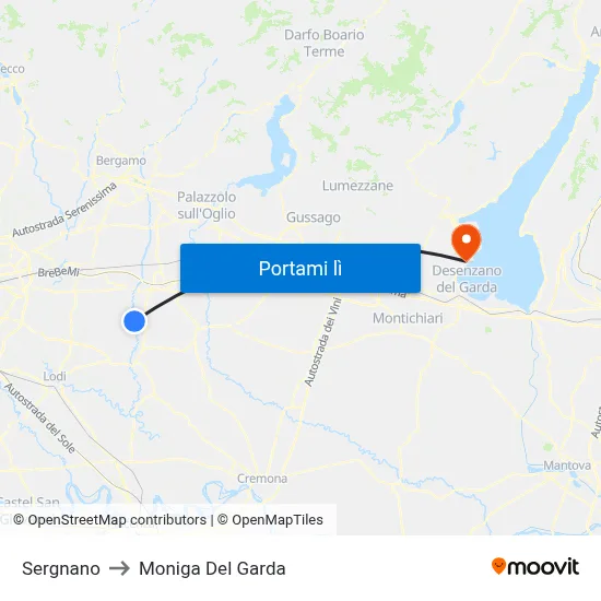Sergnano to Moniga Del Garda map