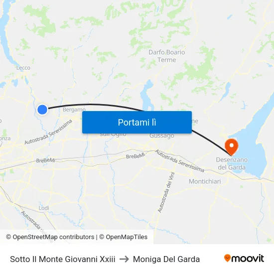 Sotto Il Monte Giovanni Xxiii to Moniga Del Garda map