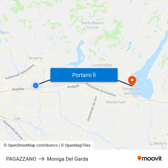 PAGAZZANO to Moniga Del Garda map