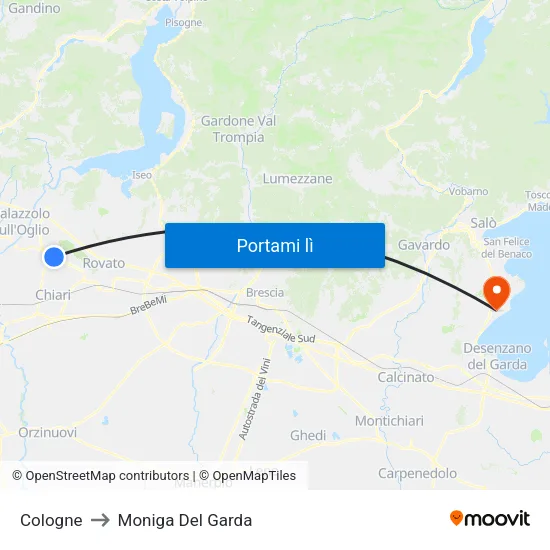 Cologne to Moniga Del Garda map