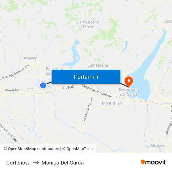 Cortenova to Moniga Del Garda map