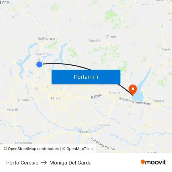 Porto Ceresio to Moniga Del Garda map