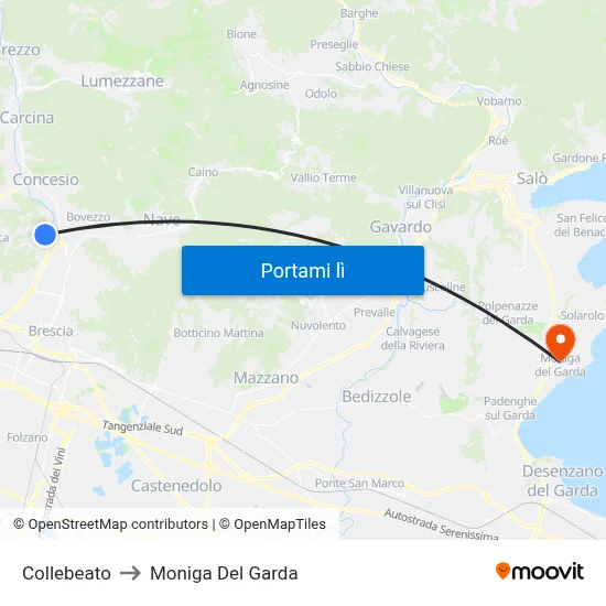 Collebeato to Moniga Del Garda map