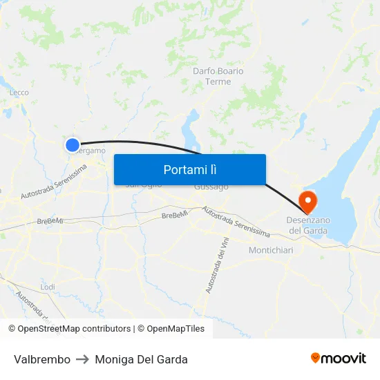 Valbrembo to Moniga Del Garda map