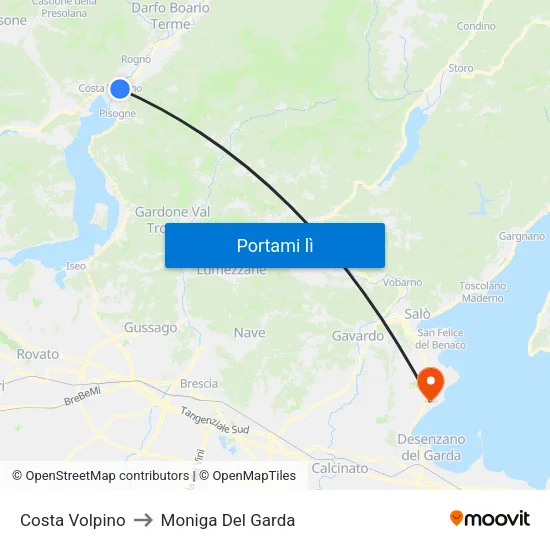 Costa Volpino to Moniga Del Garda map
