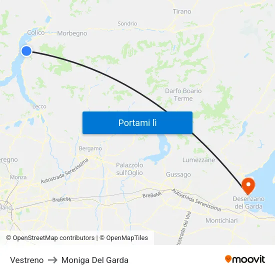 Vestreno to Moniga Del Garda map