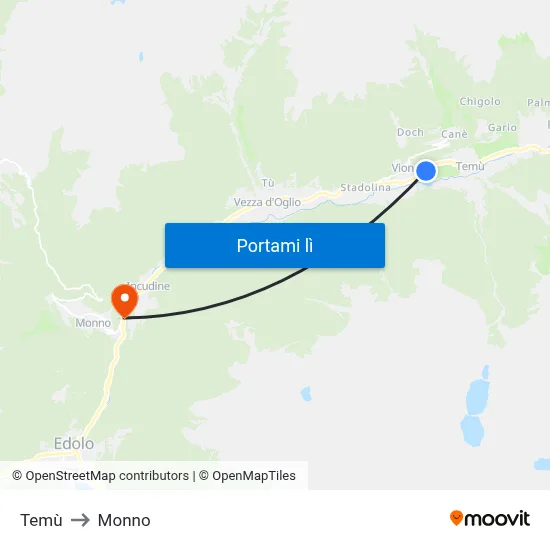 Temù to Monno map
