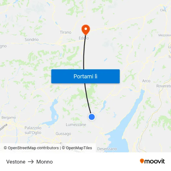 Vestone to Monno map