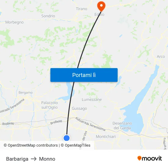 Barbariga to Monno map