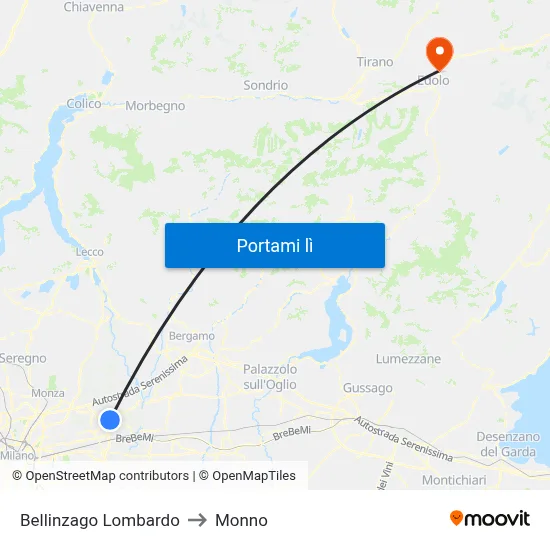 Bellinzago Lombardo to Monno map