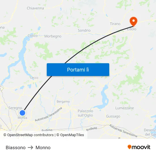 Biassono to Monno map