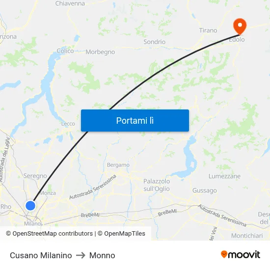 Cusano Milanino to Monno map