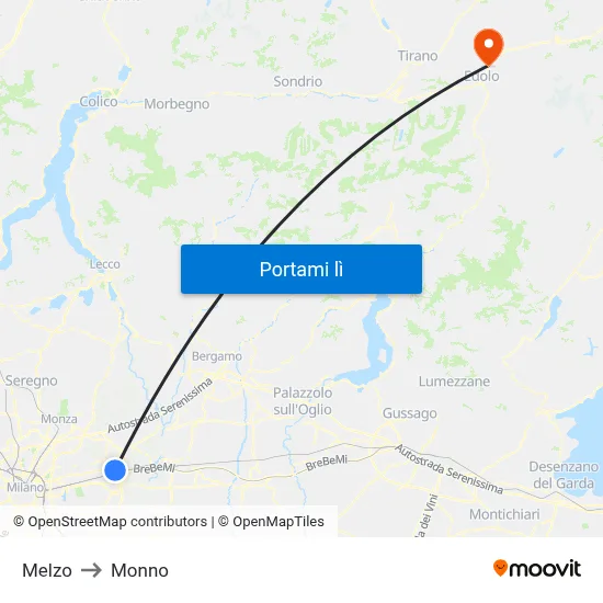 Melzo to Monno map