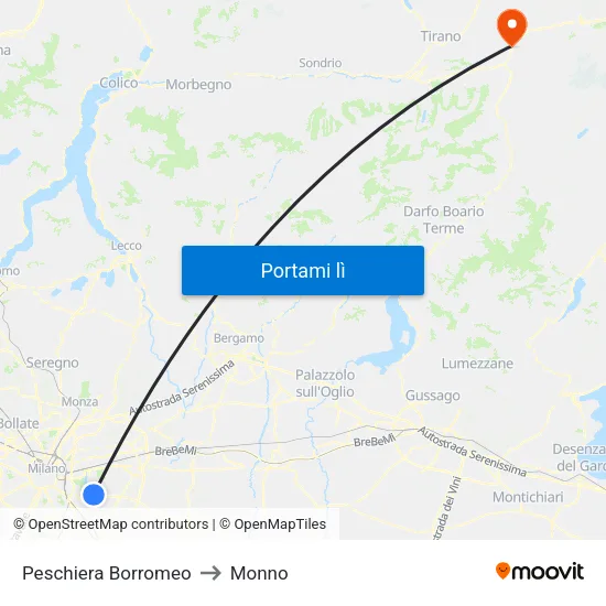 Peschiera Borromeo to Monno map