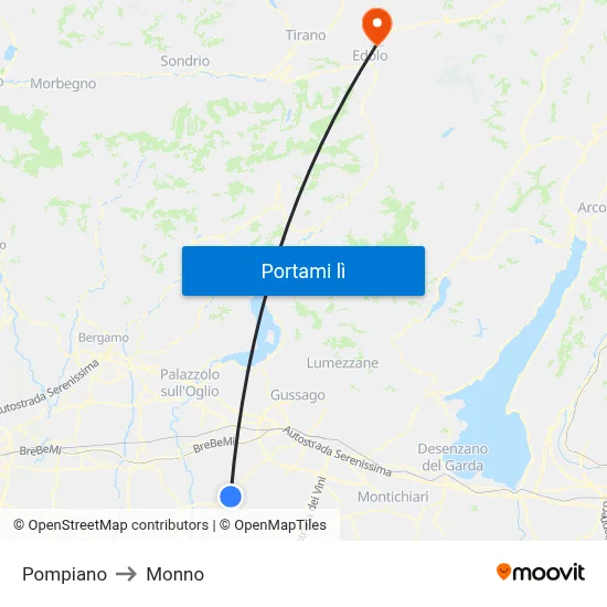 Pompiano to Monno map