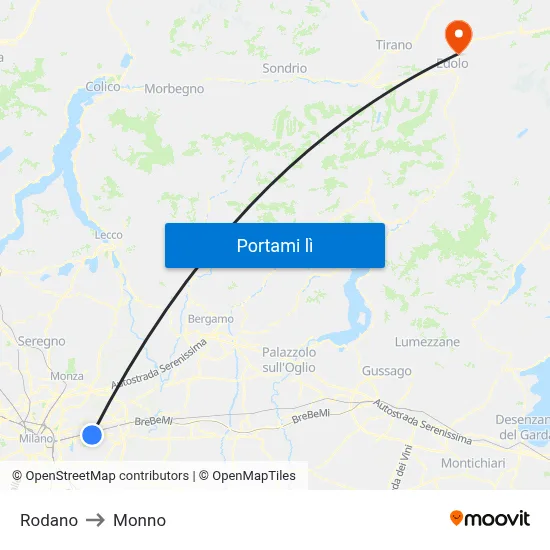 Rodano to Monno map
