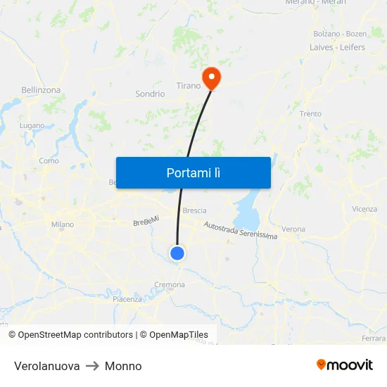 Verolanuova to Monno map
