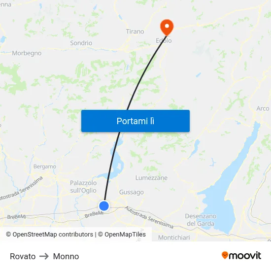 Rovato to Monno map