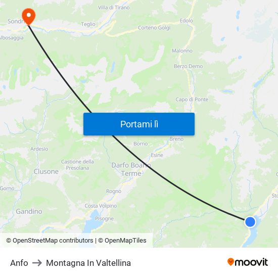 Anfo to Montagna In Valtellina map