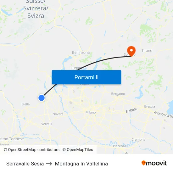 Serravalle Sesia to Montagna In Valtellina map