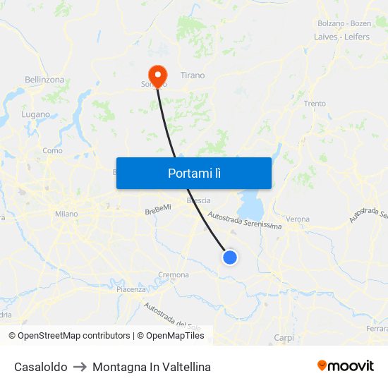 Casaloldo to Montagna In Valtellina map