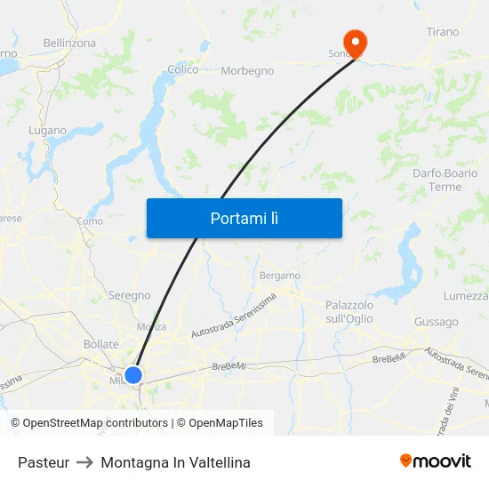 Pasteur to Montagna In Valtellina map