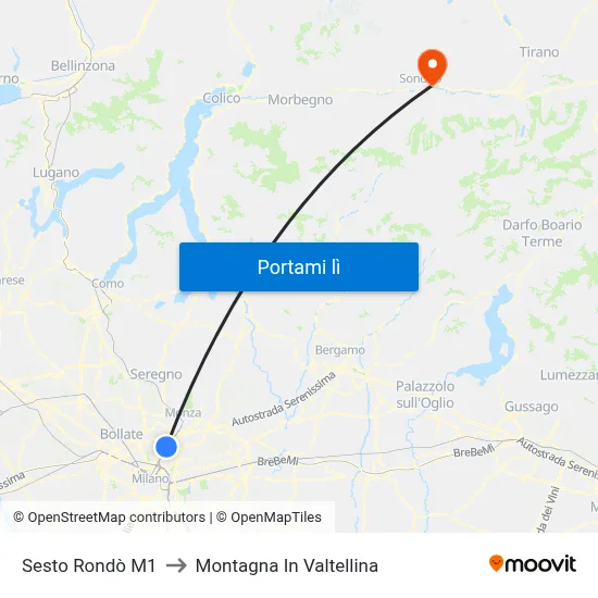 Sesto Rondò M1 to Montagna In Valtellina map